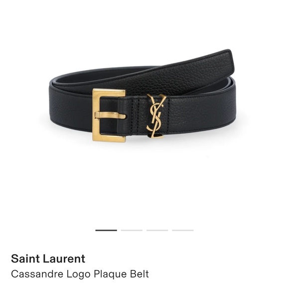 Saint Laurent Black Leather Belt with Gold Logo Buckle - Picture 1 of 5